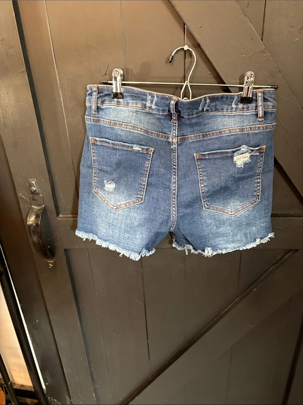 High-Rise Distressed Denim Shorts - Blue